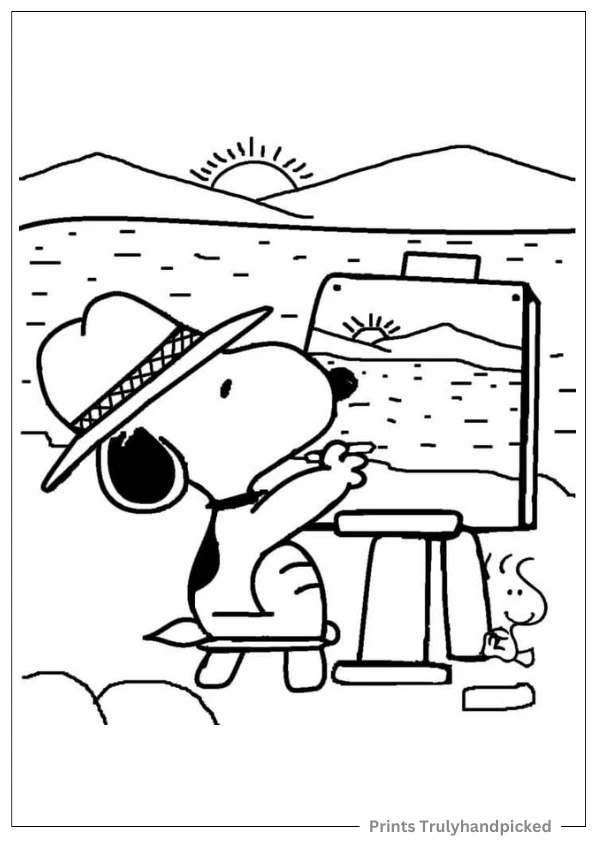 Snoopy Dog Sketching a Scenery